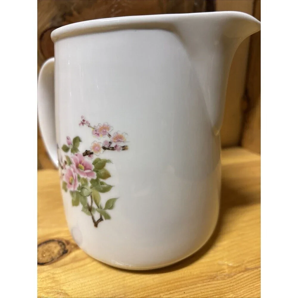 Vintage Japanese Takahashi Chinoiserie Pitcher Blue Bird & Flowers Asian EUC